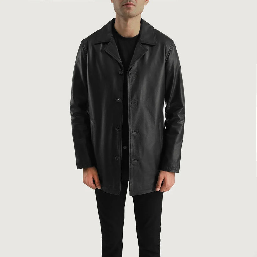 Urban Slate 블랙 가죽 롱 코트 남성용