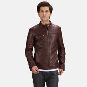 
Urbane 퀼팅 마룬 가죽 라이더 자켓 남성용 in Maroon Sheepskin Leather - 정면 스타일 및 테일러드 실루엣 | 공식 온라인 스토어 구매