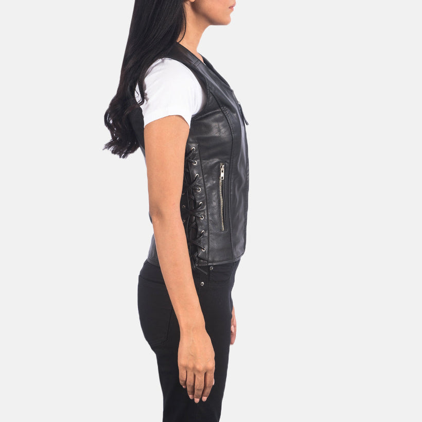 Vanda 블랙 Leather Biker Vest 여성용