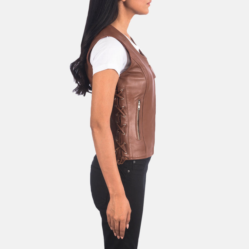 Vanda 브라운 Leather Biker Vest 여성용