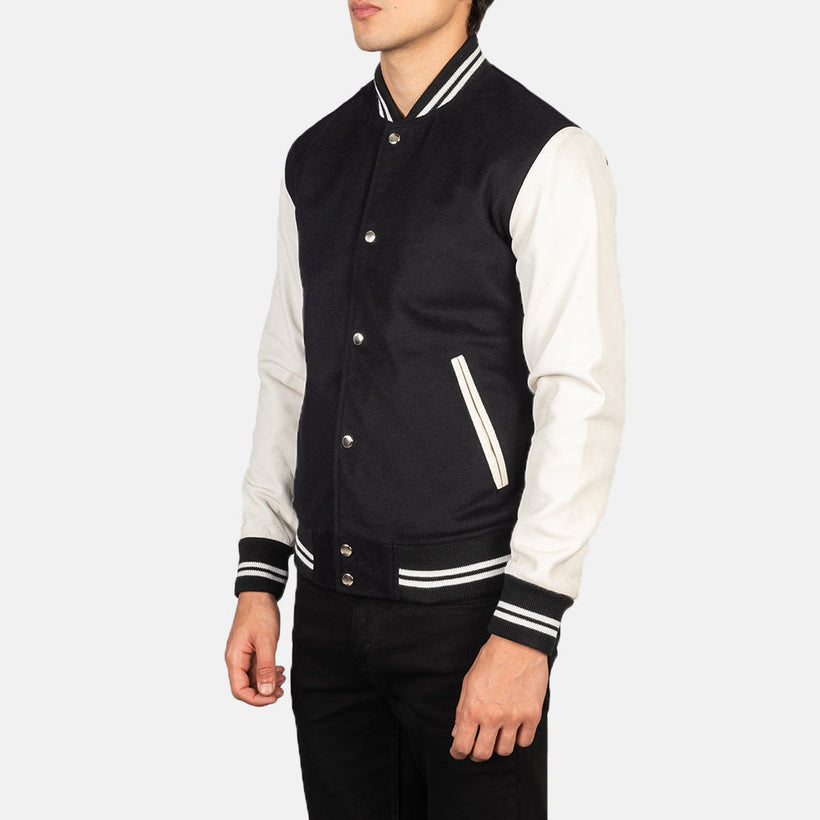 Vaxton 블랙 & White Hybrid Varsity 가죽 자켓 남성용