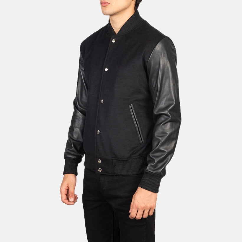 Vaxton 블랙 Hybrid Varsity 가죽 자켓 남성용