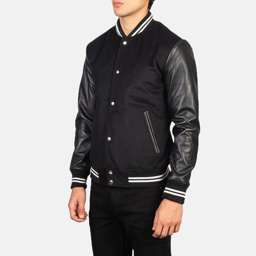Vaxton 블랙 Striped Hybrid Varsity 가죽 자켓 남성용
