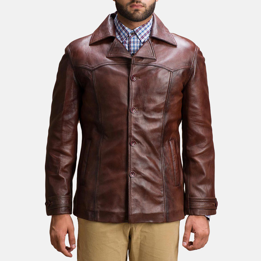 
Vincent Alley 브라운 가죽 자켓 남성용 in Brown Sheepskin Leather - 정면 스타일 및 테일러드 실루엣 | 공식 온라인 스토어 구매