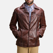 
Brown Sheepskin leather Coat - 어깨 라인과 깔끔한 밑단이 돋보이는 뒷면 뷰