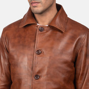 Waffle 브라운 가죽 자켓 남성용 - Lateral Side Profile View Showing Sleeve Cut &amp; Athletic Taper Fit