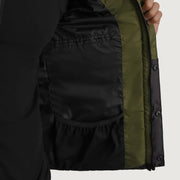 
Black + Green Full-Grain Leather Hooded Jacket - 어깨 라인과 깔끔한 밑단이 돋보이는 뒷면 뷰