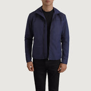 
Wesley 블루 Hooded Windbreaker 가죽 자켓 남성용 in Blue Full-Grain Leather - 정면 스타일 및 테일러드 실루엣 | 공식 온라인 스토어 구매
