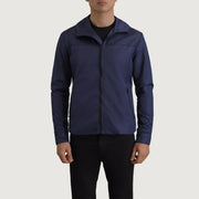 
클로즈업 상세 of Classic Collar & Zipper With Inside Wind Flap. Hardware on Wesley 블루 Hooded Windbreaker 가죽 자켓 남성용