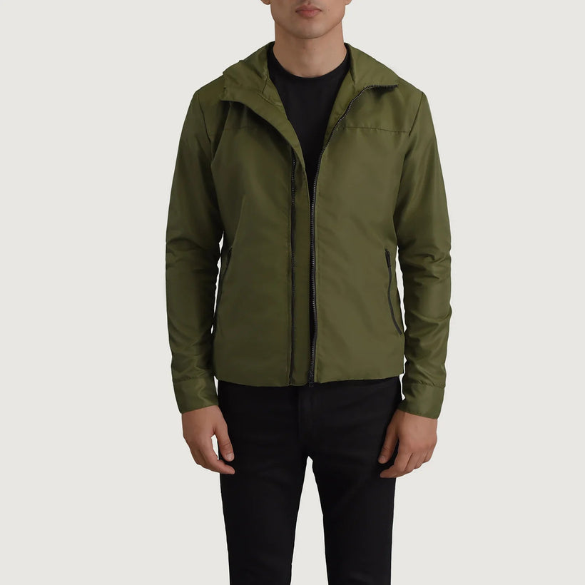 Wesley 그린 Hooded Windbreaker 가죽 자켓 남성용