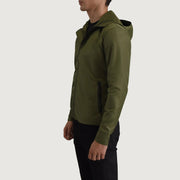 
Green Full-Grain Leather Hooded Jacket - 어깨 라인과 깔끔한 밑단이 돋보이는 뒷면 뷰
