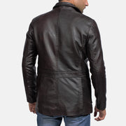 Men's Wine 블랙 가죽 테일러드 블레이저 남성용 - Lateral Side Profile View Showing Sleeve Cut &amp; Athletic Taper Fit