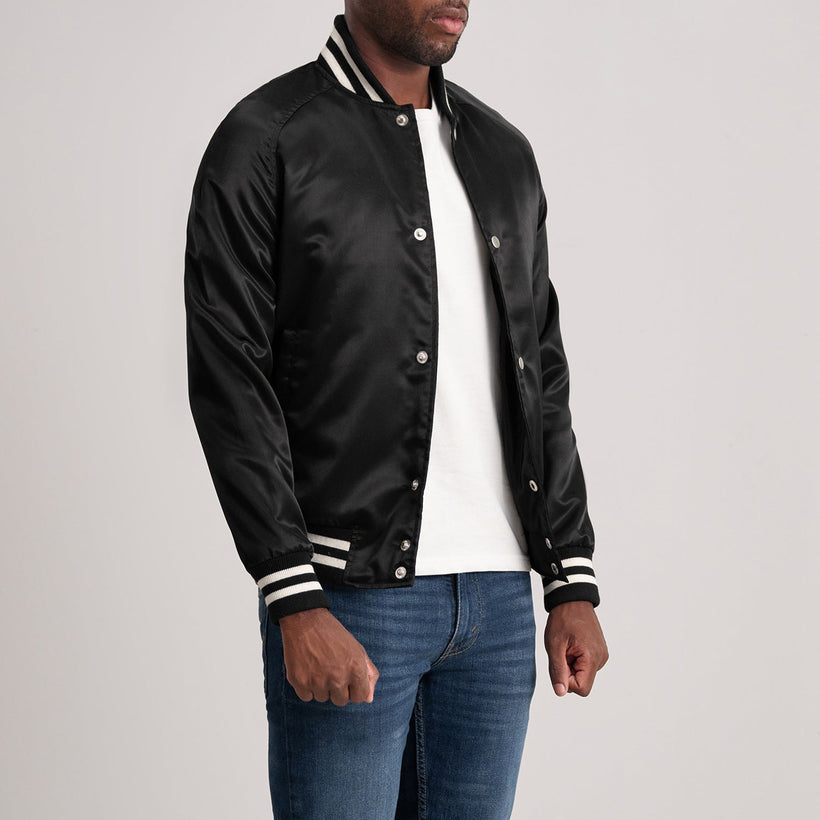 Xander 블랙 Varsity 가죽 자켓 남성용