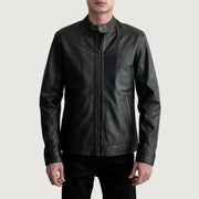 Zen 블랙 가죽 라이더 자켓 남성용 in Black Sheepskin Leather - Front Profile View &amp; Tailored Silhouette | Buy Online