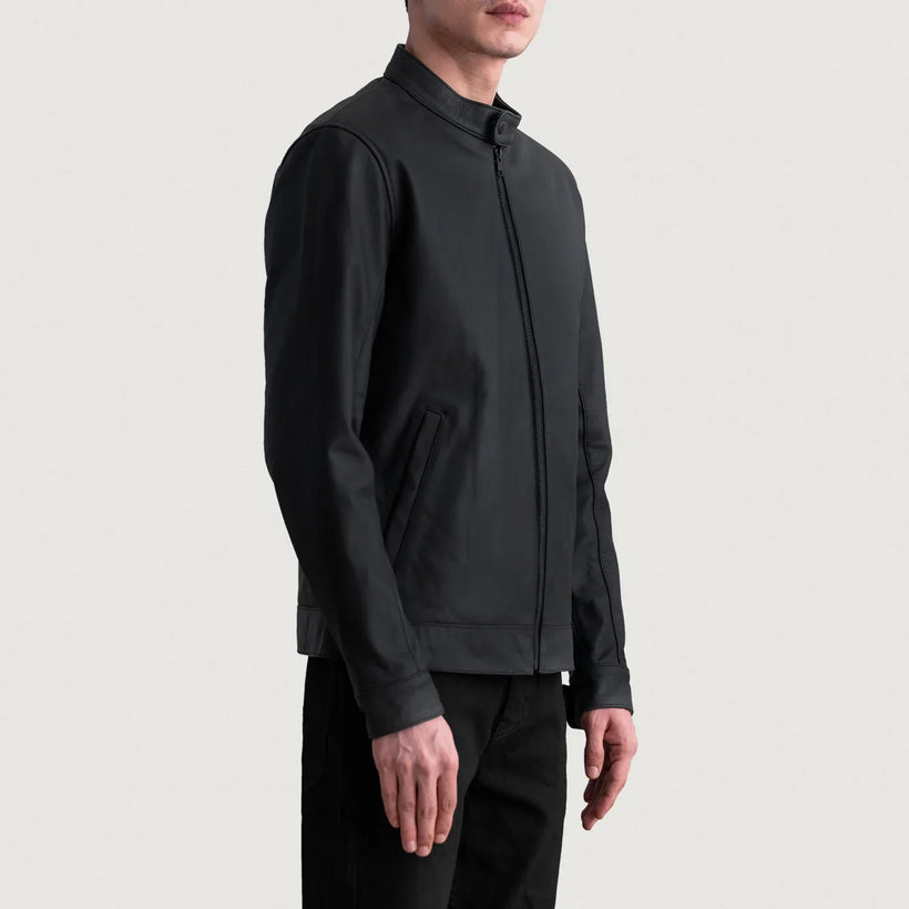 Zen Matte 블랙 가죽 라이더 자켓 남성용