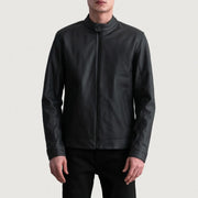 Zen Matte 블랙 가죽 라이더 자켓 남성용 - Lateral Side Profile View Showing Sleeve Cut &amp; Athletic Taper Fit