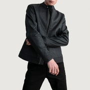 Zen Tumbled 블랙 가죽 라이더 자켓 남성용 - Lateral Side Profile View Showing Sleeve Cut &amp; Athletic Taper Fit